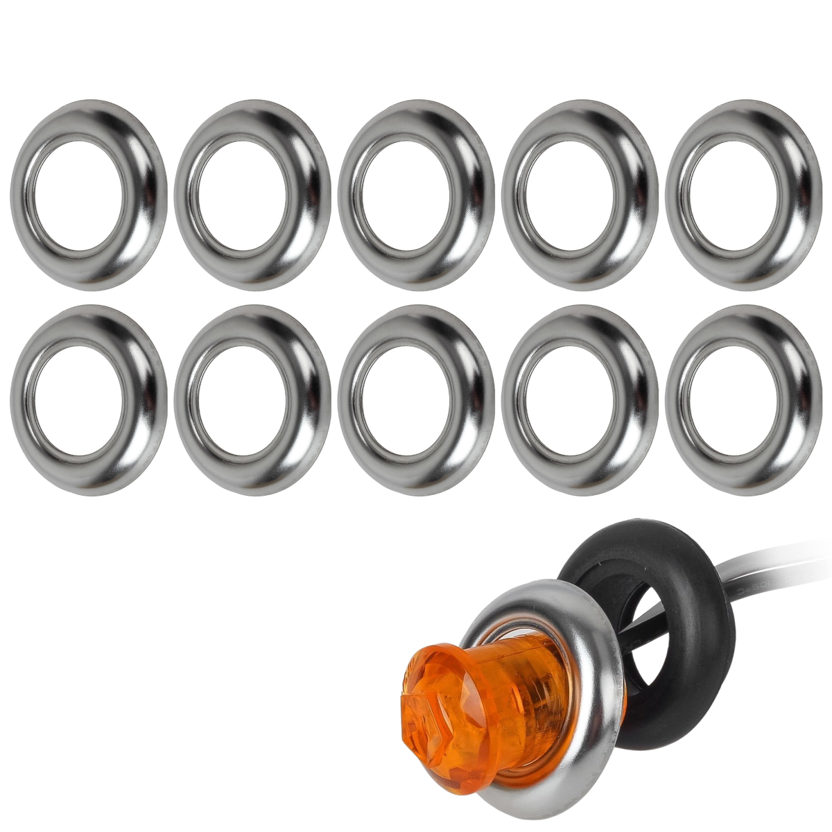 All Star Truck Parts 3/4" Round Stainless Steel Trim Ring Bezel For 0.75" Diameter Accent Marker Lights Front Rear Clearance LED Lights, Fits over Rubber Grommet Chrome Style