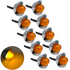 Mini Watermelon Lights 3/4" Diameter 1-LED GLO Style Vintage Dome Style Lens Chrome Visor Bezel IP65 Freightliner Kenworth Peterbilt Trailer Heavy Trucks