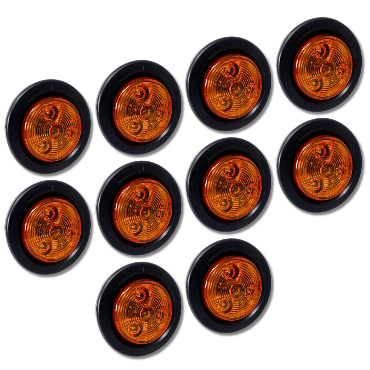 Red/Amber 2" Round Trailer 3 LED Clearance Side Marker Lights DOT FMVSS 108 SAE P2 Reflector Lens Grommet+Plug Flush-Mount Waterproof IP67 Marker Clearance Lights Trailer Truck