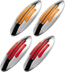 6-3/5 Inch Flatline Oval 24LED Side Marker Clearance Lights Chrome Bezel DOT Approved with Bullet Plug, Front Fender Panel Lights for Semi Trucks, Flush Surface Mount, IP67 Waterproof