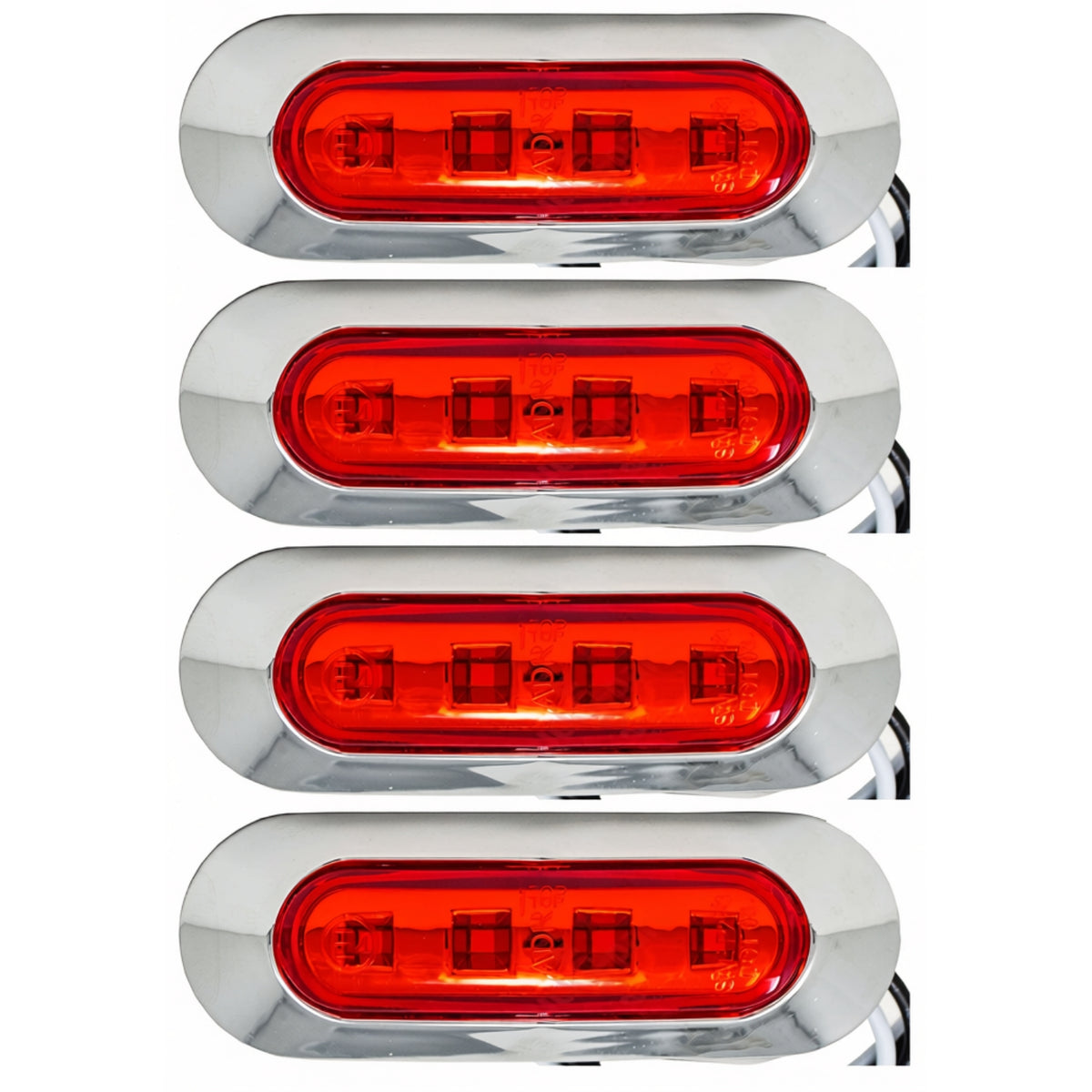 3.7" Oval Bar Style LED Lights Chrome Side/Rear Marker Clearance Truck Trailer Boat CAB RV Amber/Red Lens [4 LEDs] [Chrome Bezel] [IP 67 Submersible Waterproof]