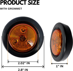 Red/Amber 2" Round Trailer 3 LED Clearance Side Marker Lights DOT FMVSS 108 SAE P2 Reflector Lens Grommet+Plug Flush-Mount Waterproof IP67 Marker Clearance Lights Trailer Truck