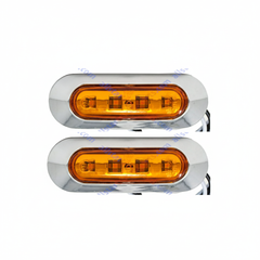 3.7" Oval Bar Style LED Lights Chrome Side/Rear Marker Clearance Truck Trailer Boat CAB RV Amber/Red Lens [4 LEDs] [Chrome Bezel] [IP 67 Submersible Waterproof]