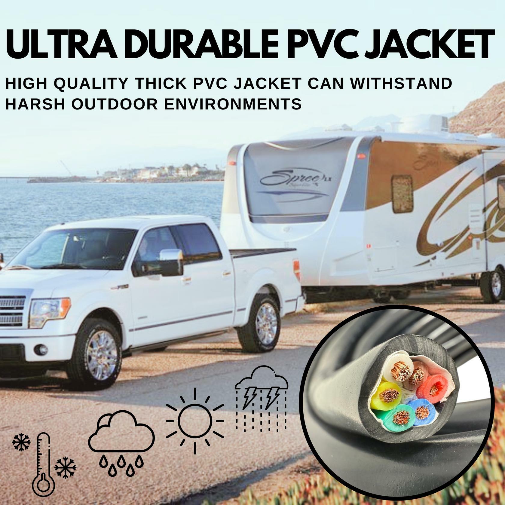 6 Way Trailer Wire Heavy Duty 14 AWG/Gauge CCA 6 Conductor Wire RV Trailer Tow Campers Cable Cord Insulated Stranded Copper Clad Aluminum Conductor Flexible Color-Coded DOT SAE Approved 25/50/100 FT