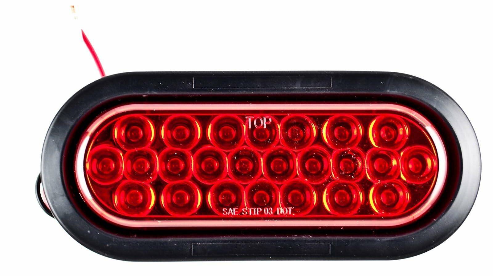 [Red/White/Amber 6" Oval 24 LED Trailer Tail Light Kit [DOT Certified] [with Grommets & Plugs] [IP67 Waterproof] Stop Brake Turn Reverse Back Up Headache Rack Backrack Flatbed RV