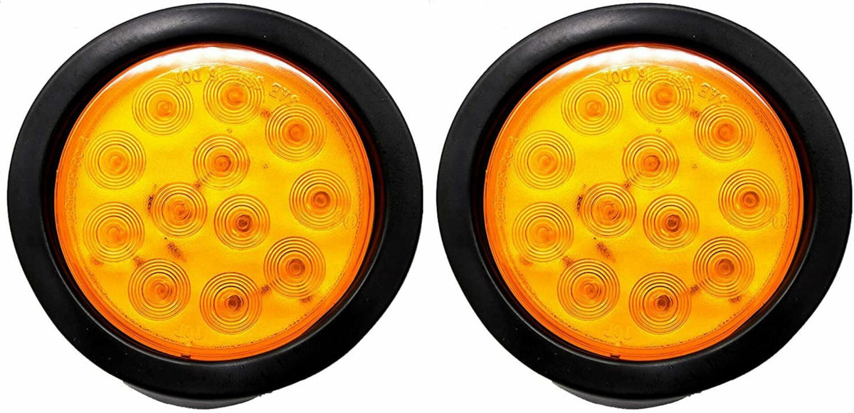 4" Inch White Red Amber 12 LED Round Stop/Turn/Tail/Reverse/Backup/Mid Turn/Signal Trailer Light Kit with 3 wire Pigtail Plug & Grommet