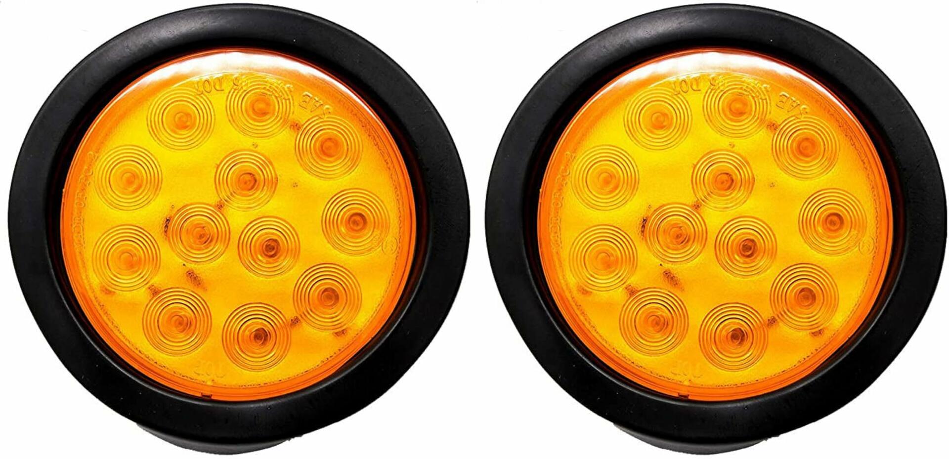 4" Inch White Red Amber 12 LED Round Stop/Turn/Tail/Reverse/Backup/Mid Turn/Signal Trailer Light Kit with 3 wire Pigtail Plug & Grommet