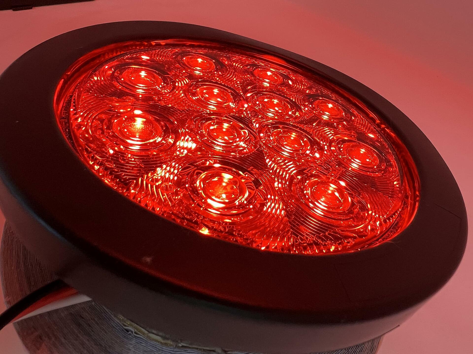 4" Inch Round 12 LED Red/White Trailer Tail Lights Kit Round Led Stop Turn Tail Back-up Reverse Fog Lights Reflective Lens Grommet 3-Prong Wire Pigtails for Truck Trailer RV 12V