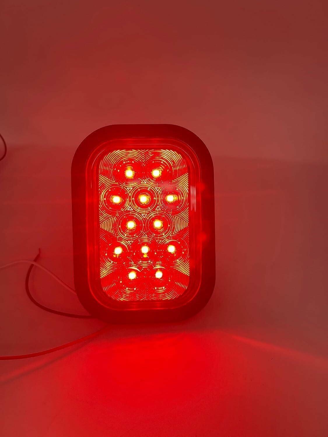 5x3 Red/White Rectangle Light 12 LED Stop/Turn/Tail Backup/Reverse Tow Truck Semi Trailer CM Flatbed Reading Postal Hitch Mounted RV Bus Grommet 3 Wire Pigtail Plug Kit 12V IP67