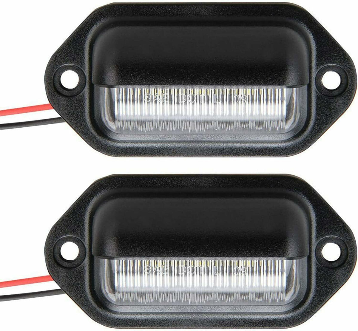 2pc Trailer 6 LED License Plate Lights [DOT FMVSS 108] [SAE L] [Chrome/Black] [Surface Mount] [Waterproof] [12V DC] Courtesy Step License Plate Tag Light for UTV ATV Trailer Truck RV Boat [2.6"x1.3"]