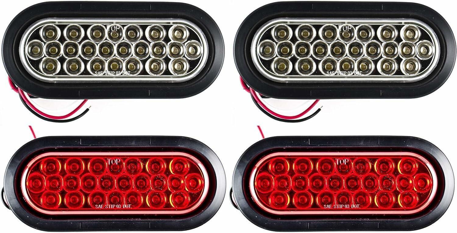 [Red/White/Amber 6" Oval 24 LED Trailer Tail Light Kit [DOT Certified] [with Grommets & Plugs] [IP67 Waterproof] Stop Brake Turn Reverse Back Up Headache Rack Backrack Flatbed RV