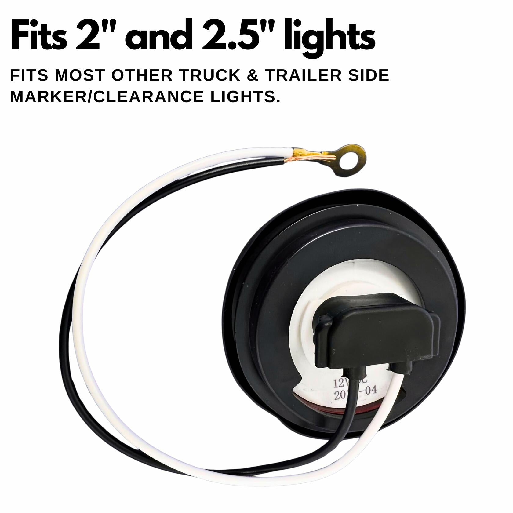 2 Prong Male Plugs - Two Wire Pigtail for Sealed Truck RV Trailer Clearance, Side Marker Lights - 6" Long, 2 Wire Plug Fits 2" 2.5" Side Markers Tail Lights, PL-10, 90° Design