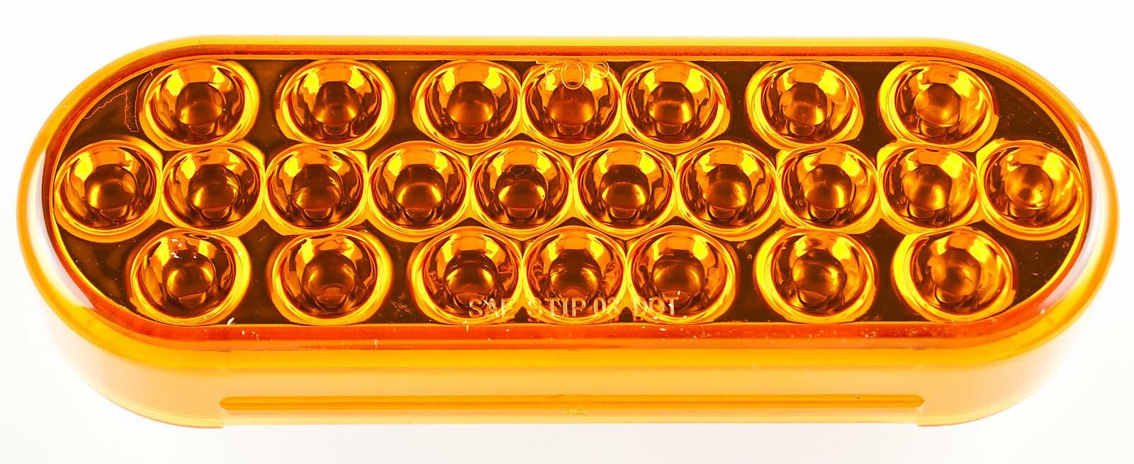 Amber 6" Oval 24 LED Trailer Signal Mid Turn Stop Turn Tail Mid Ship Indicator Light DOT/SAE Certified IP67 Waterproof Headache Rack Backrack Truck Camper RV Flatbed 12V Bright
