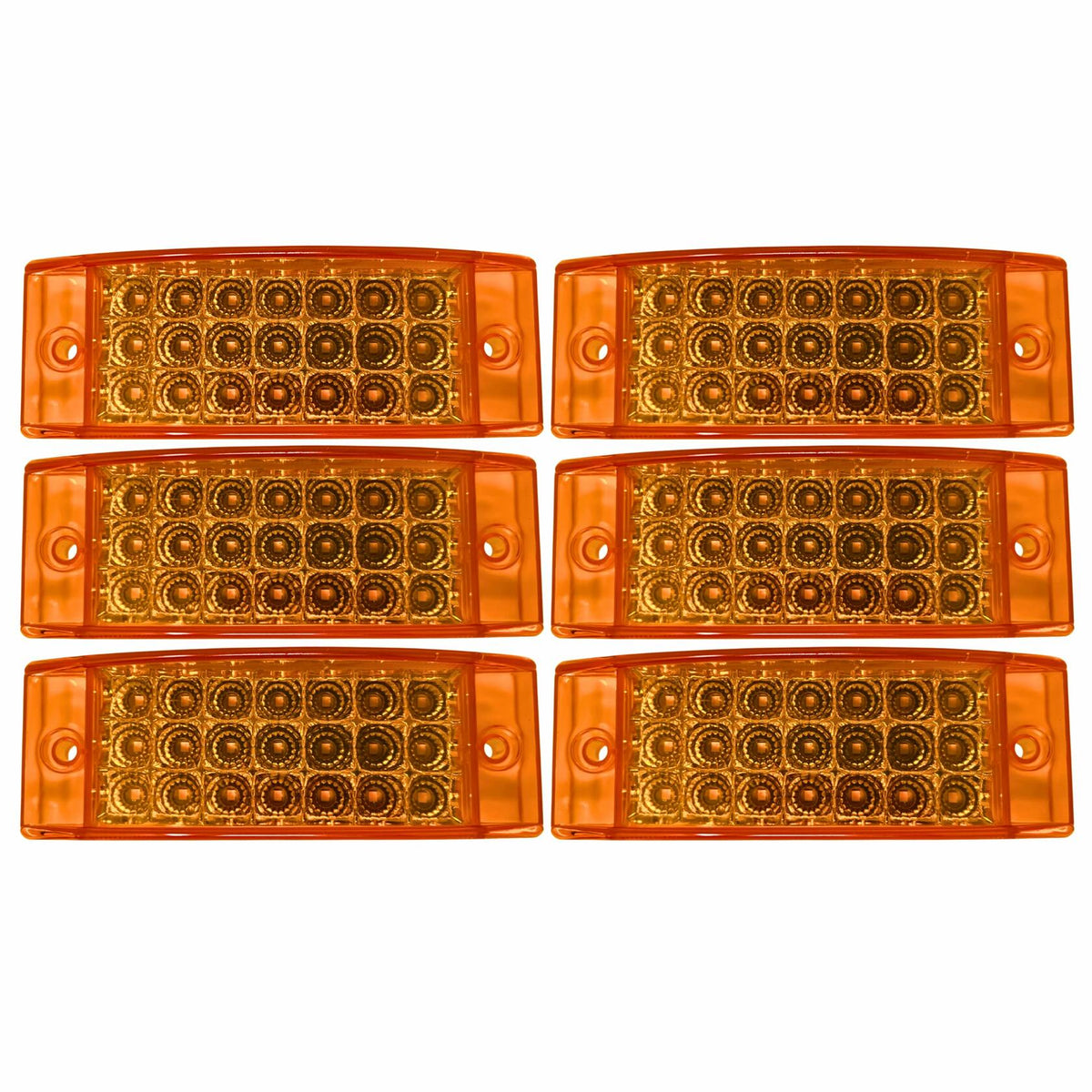 Qty 6 Amber/Red 6" 21 LED Side Marker Clearance Light Rectangle 12V Truck Trailer Camper Boat Marine 6x2 Rectangular Surface Mount [Sealed and Waterproof]