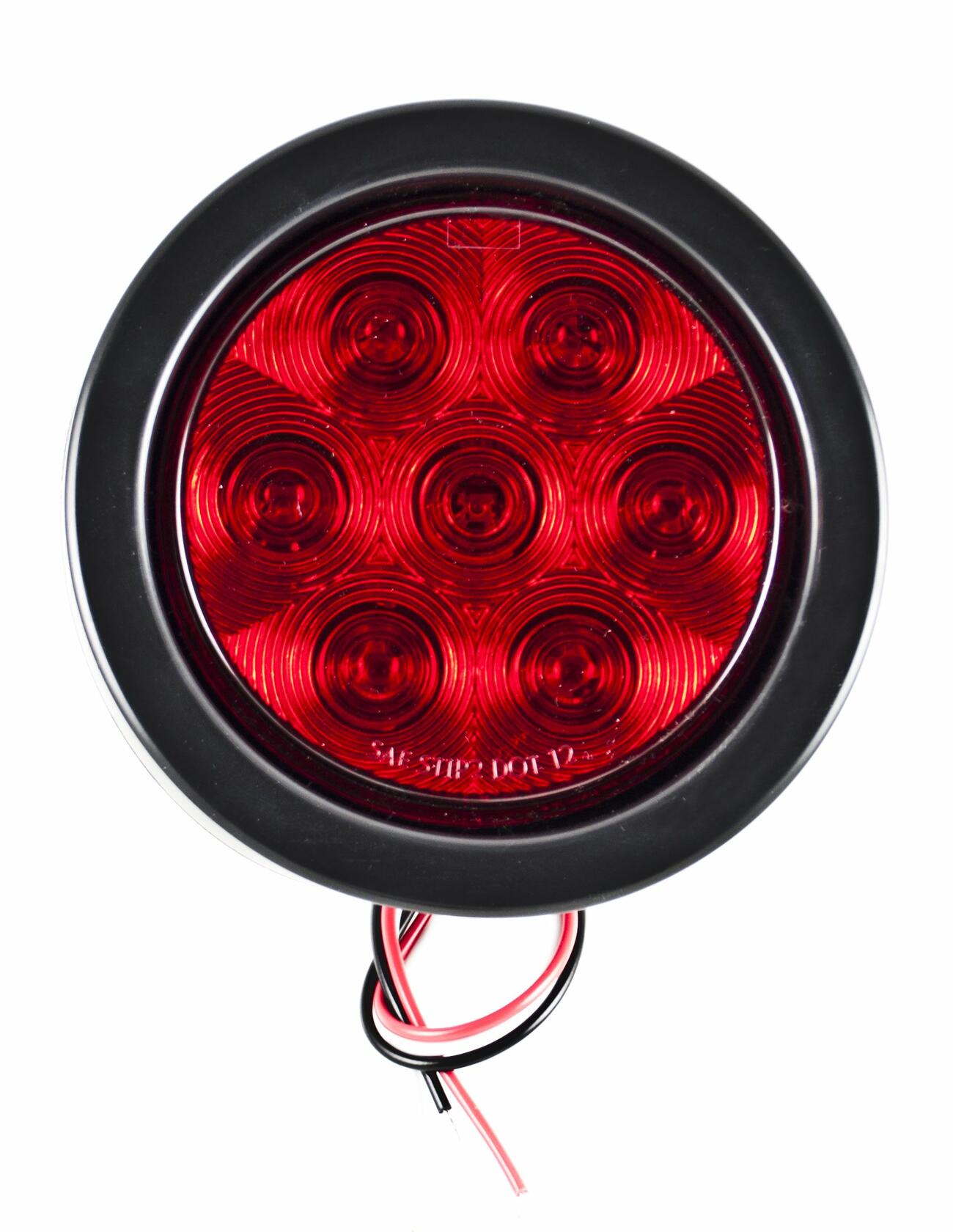 4" Inch Round 7 LED Red/White Trailer Tail Lights Kit Round Led Stop Turn Tail Back-up Reverse Fog Lights Reflective Lens Grommet 3-Prong Wire Pigtails for Truck Trailer RV 12V