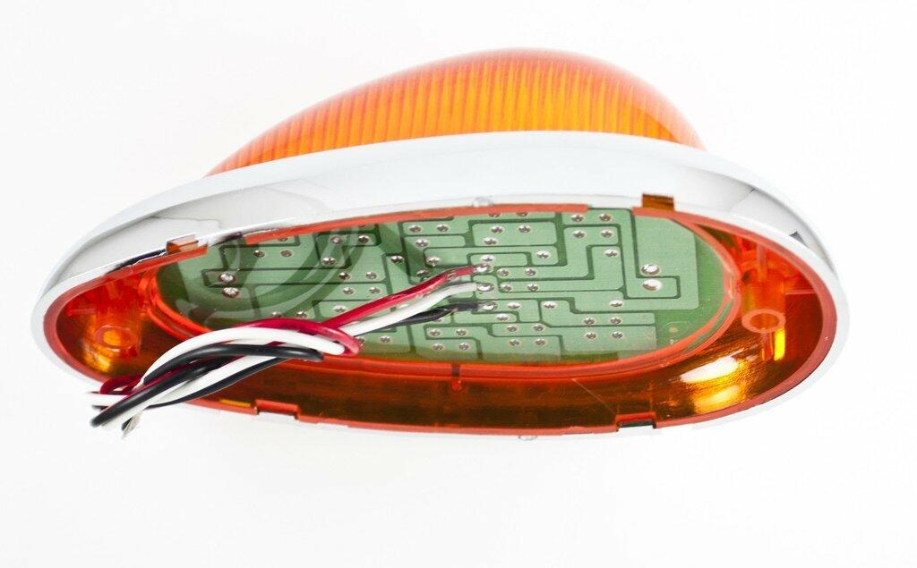 Pair (Qty 2) 6" Amber Sleeper Cab LED Side Marker/Turn Signal Led Light Clearance For Freightliner Century/Columbia Surface Mount Chrome Bezel Amber 15 LED Clear Lens Oval Sealed