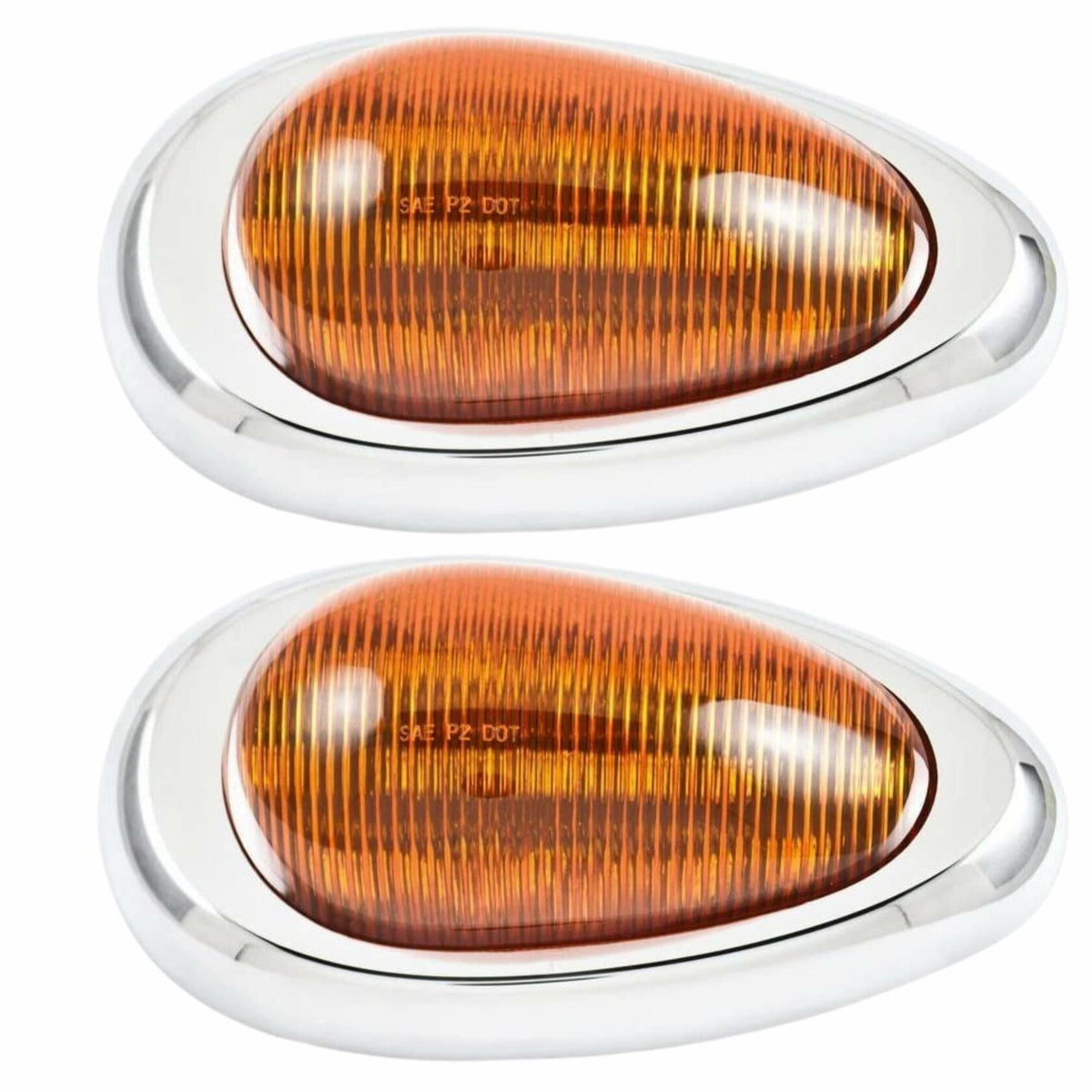 Pair (Qty 2) 6" Amber Sleeper Cab LED Side Marker/Turn Signal Led Light Clearance For Freightliner Century/Columbia Surface Mount Chrome Bezel Amber 15 LED Clear Lens Oval Sealed
