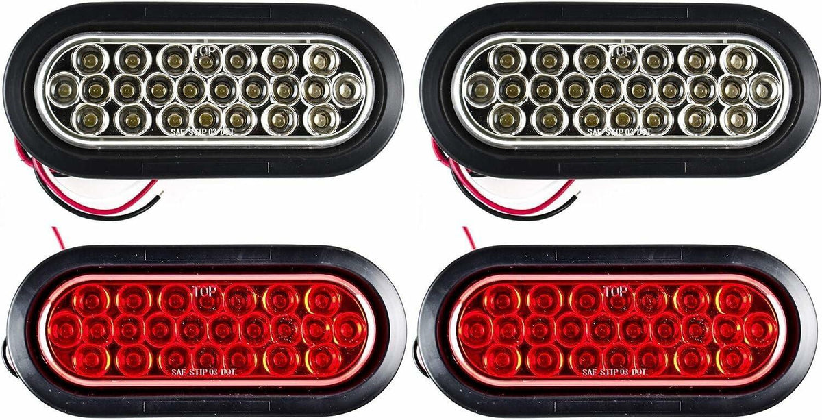 [Red/White/Amber 6" Oval 24 LED Trailer Tail Light Kit [DOT Certified] [with Grommets & Plugs] [IP67 Waterproof] Stop Brake Turn Reverse Back Up Headache Rack Backrack Flatbed RV