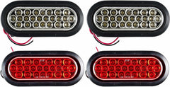 [Red/White/Amber 6" Oval 24 LED Trailer Tail Light Kit [DOT Certified] [with Grommets & Plugs] [IP67 Waterproof] Stop Brake Turn Reverse Back Up Headache Rack Backrack Flatbed RV