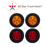 2.5" Round 6 LED Light Truck Trailer Side Marker Clearance Kit 2 Red & 2 Amber