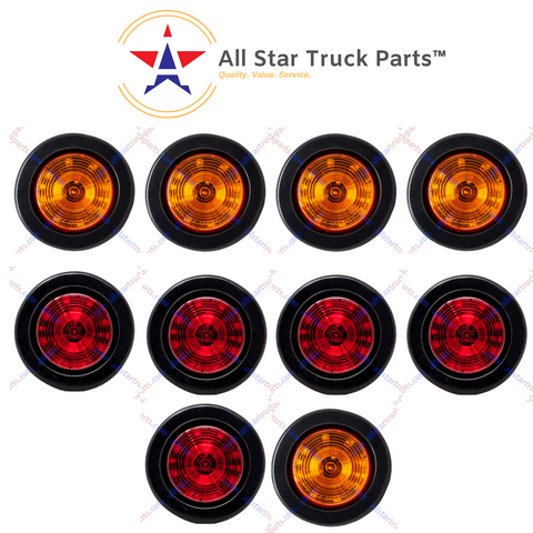 2.5" Round 12 LED Light Truck Trailer Side Marker Clearance Kit 5 Red & 5 Amber