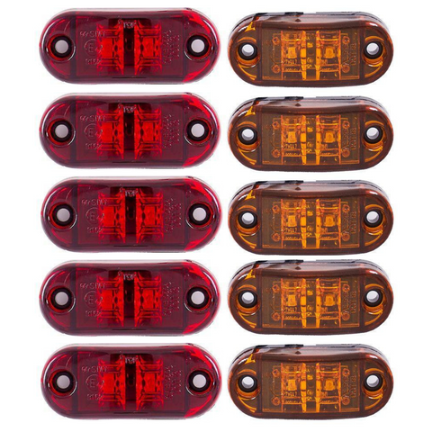 5x Amber 5x Red Clearance 2.5" 2-LED Oval Side Marker Lamp Light Truck Trailer