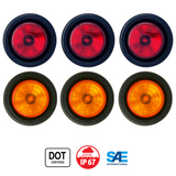 2" Round 9 LED Light Trailer Side Marker Clearance Grommet&Plug - 3 Amber+ 3 Red