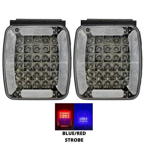 5.5" x 4" Rectangle 30 LED Red + Blue Strobe Light Iron/Metal Mounting Bracket DOT/SAE Approved Waterproof Anti-Shock Anti-Fog Towing Construction Safety Security (2 PACK)
