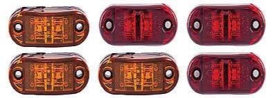 3x Amber 3x Red Clearance 2.5" 2-LED Oval Side Marker Lamp Light Truck Trailer - All Star Truck Parts