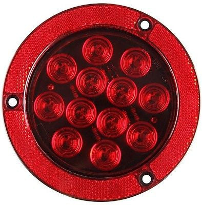 4" Red 12 LED Round Stop/Turn/Tail Truck Light Reflex Flange Mount - All Star Truck Parts