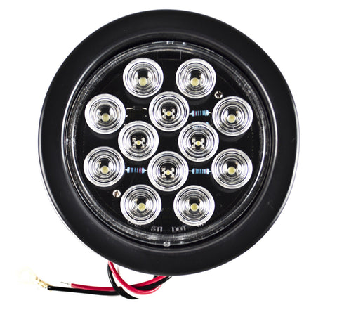 4" White 12 LED Round Backup Reverse Truck Light with Grommet & Pigtail - All Star Truck Parts