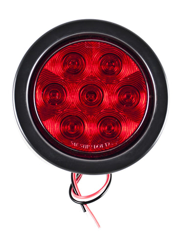 4" Inch Red 7 LED Round Stop/Turn/Tail Truck Light with Grommet & Pigtail - All Star Truck Parts