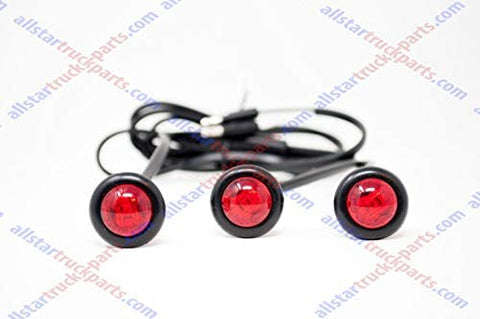 Red LED ID Identification Light Harness of 3 x 3/4” LED Marker & Clearance Lamps - Total of 9 LED's (3 LED's in each Light) 3/4" ID Light, 3-Unit Harness