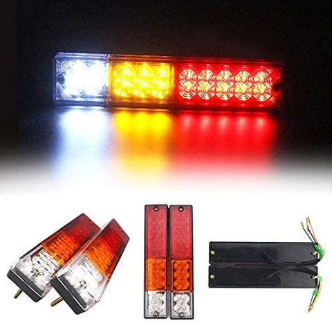 [ALL STAR TRUCK PARTS] 20 LED Trailer Tail Lights Bar Waterproof, DC12V Turn Signal and Parking Reverse Brake Running Lamp for Car Truck Red Amber White (2 Pack)