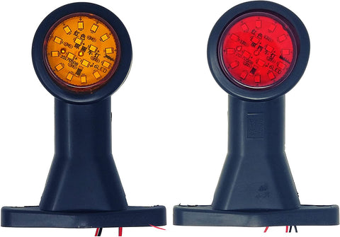 [ALL STAR TRUCK PARTS] 2pc Amber/Red 2-LED Double Face Rubber Surface Mount Pedestal Fender Side Marker Light Truck Trailer Flatbed Cargo - Left and Right Rugged Waterproof