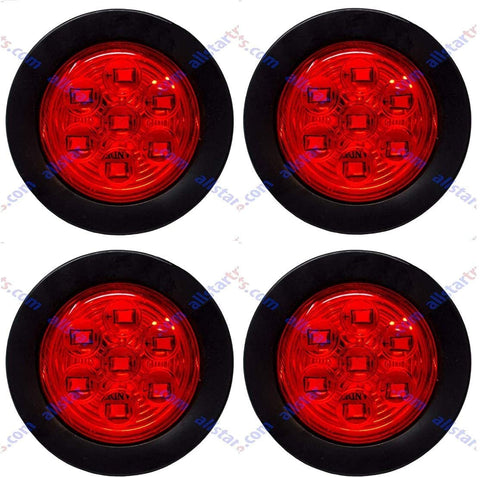 4 PC 2" Round LED Light Side Marker Clearance [7 LEDs] [Rubber Grommet] [IP 67] for Trailers - 4 Red Lights