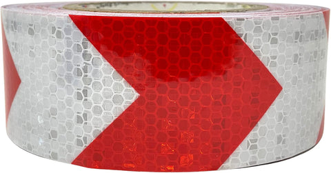 Red/White Arrow Reflective Tape, 2" Hazard Warning Tape Waterproof - High Intensity Reflector Conspicuity Safety Tape Strong Adhesive Crystal Lattice Red White Arrow 30FT, 75FT, 150FT