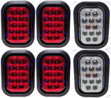 5x3" 4x Red 2xWhite Rectangle 12 LED Stop/Turn/Tail Truck Light Grommet Wire Kit