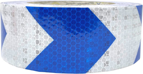 Blue/White Arrow Reflective Tape, 2" Hazard Warning Tape Waterproof - High Intensity Reflector 30FT, 75FT, 150Ft Conspicuity Safety Tape Strong Adhesive Crystal Lattice Blue Arrow