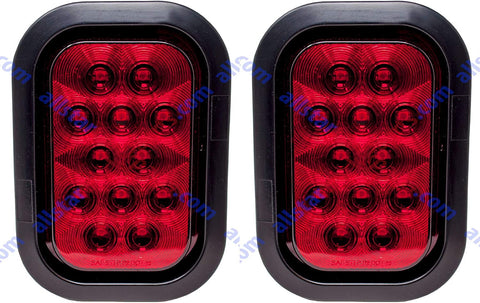 Qty 2- 5x3" Red Rectangle 12 LED Stop/Turn/Tail Truck Light Grommet & Pigtail
