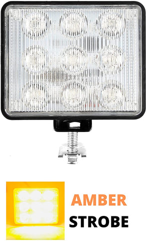 3.75" x 3.5 " Rectangle LED Amber Strobe Work Lamp Light 9-LED 27W DOT/SAE Approved Waterproof Dustproof Anti-Shock/Fog Towing Construction Safety Truck 10V-30V