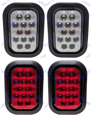 5x3" 2x Red 2xWhite Rectangle 12 LED Stop/Turn/Tail Truck Light Grommet Wire Kit