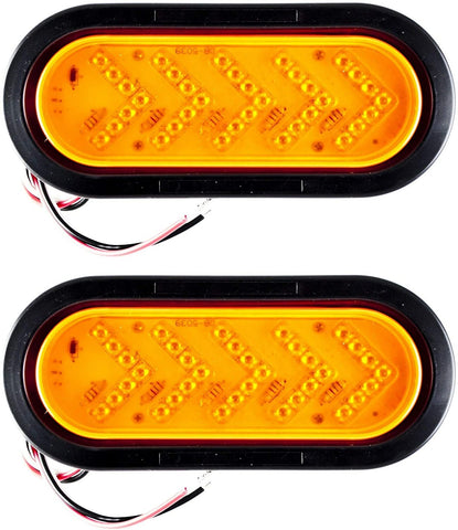 6 Inch Amber 35 LED Sequential Arrow Pointing Turn Trailer Tail Light Oval Semi Truck Park Signal Lights [IP67] RV DOT Certified Taillight [Bright LED Colored Lens] Grommet & Plugs Included [2 Pack]