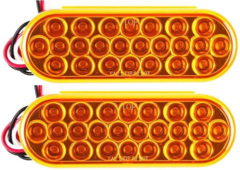 6" Oval LED Recessed Amber Strobe Light, 24 LED DOT/SAE Approved & Marked, Waterproof, Super Bright High Powered Strobe for Towing (2PC Without Grommet)