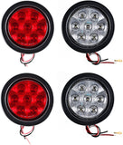 4" Inch 7 LED Round Stop/Backup/Reverse Truck Tail Light Kit - 2 Red + 2 White
