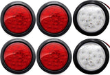 4" Inch White and Red 12 LED Round Stop/Turn/Tail/Reverse/Backup Trailer Light Kit with 3 wire Pigtail Plug & Grommet (Qty 2 Red + Qty 2 White)