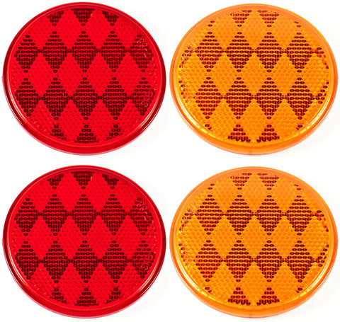 3" Inch Round Reflector Bike,Trailer, Truck, Boat, Mailbox Qty 4 (2 Red/2 Amber)