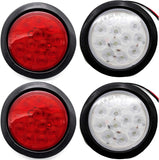 [ALL STAR TRUCK PARTS] 4" Inch White and Red 12 LED Round Stop/Turn/Tail/Reverse/Backup Trailer Light Kit with 3 wire Pigtail Plug & Grommet