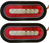 2Pcs 6.3" inch Oval Truck Trailer Led Tail Stop Brake Lights Taillights Running Red and White Backup Reverse Lights, Sealed LED Trailer Tail Lights w reflectors Flush Mount Rubber Grommet…