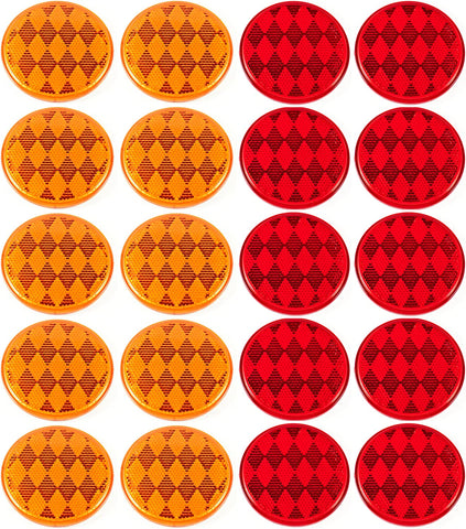 3" Inch Round Reflector Bike,Trailer,Truck,Boat,Mailbox Qty 20 (10 Red/10 Amber)